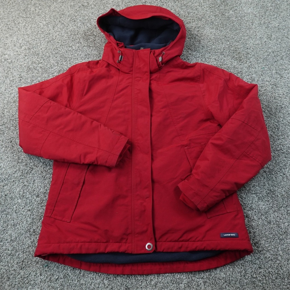 Lands End Jacket Womens M Red Full Zip Fleece Lined Waterproof Windbreaker Coat